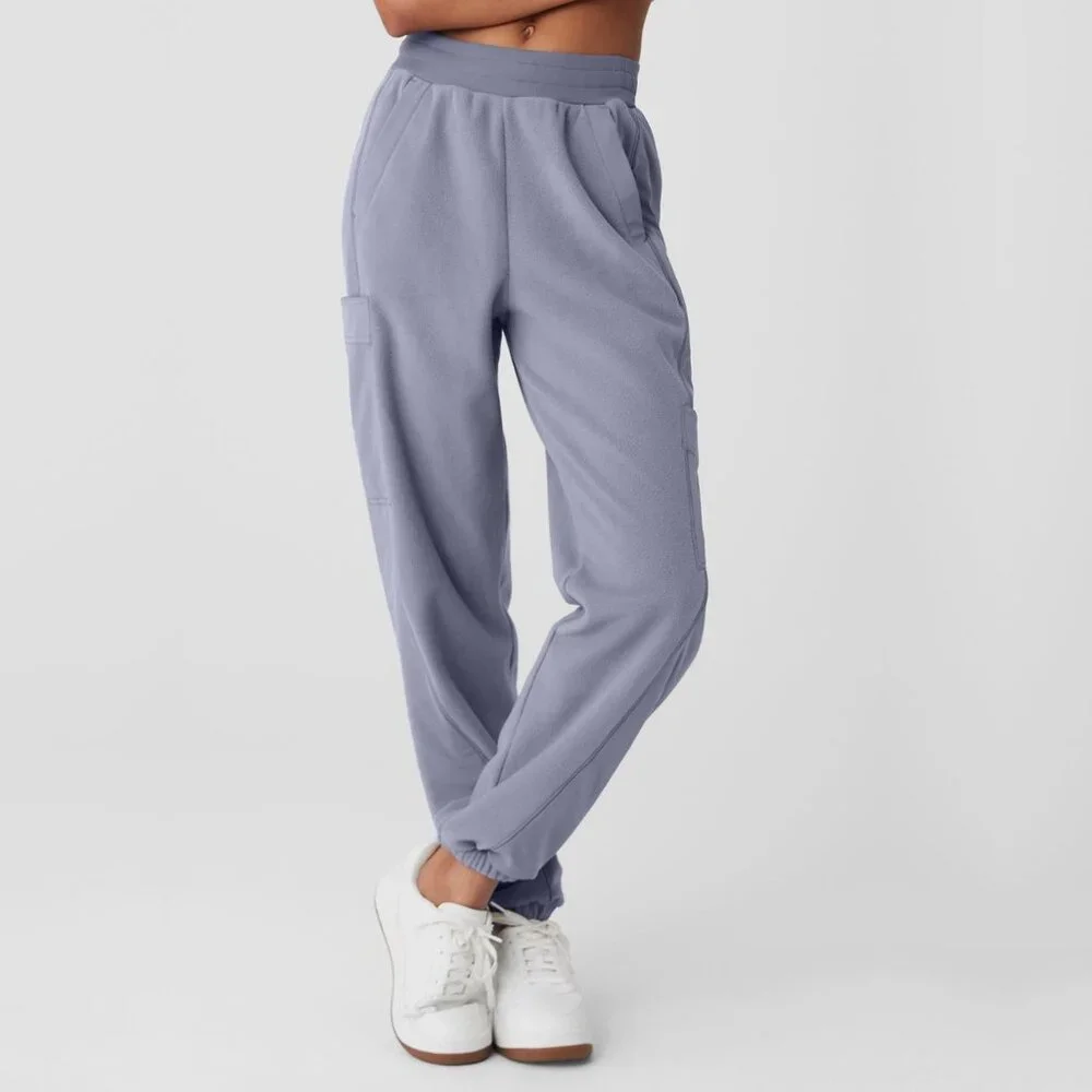 ALO YOGA Polar Fleece Wintry Mix Pant in Fog Small #A1721